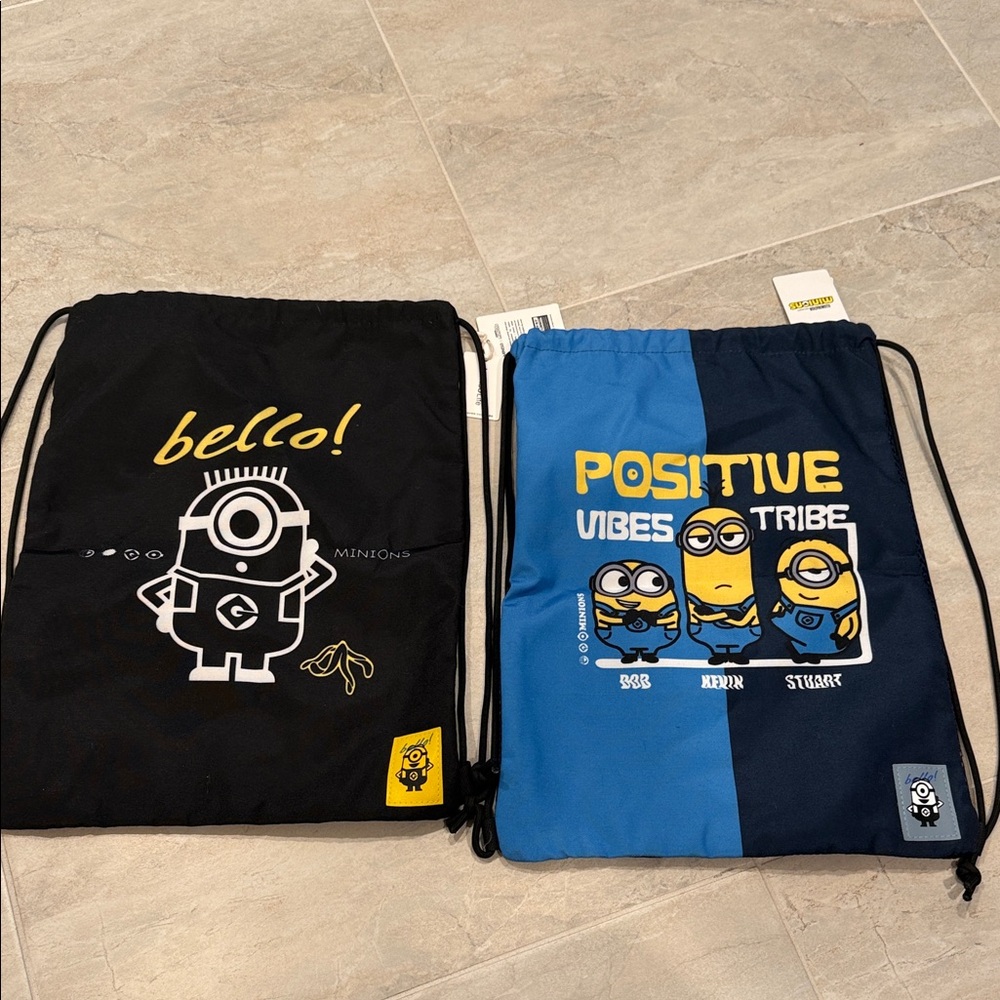 Minions Drawstring Backpack Set - Black And Blue - image 1
